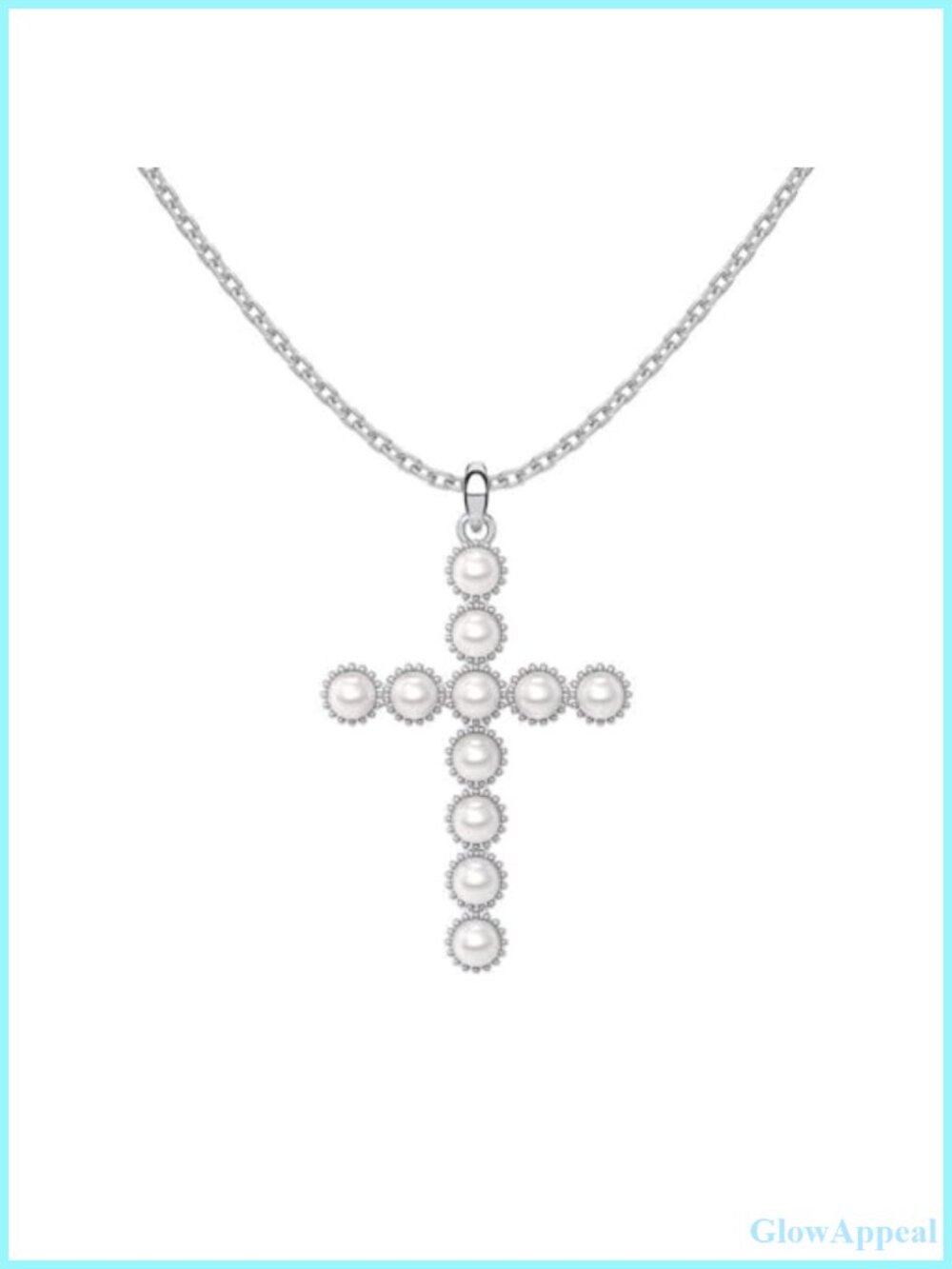 Faux Pearl Cross Pendant Necklace for Women Stainless Steel 40+5cm
